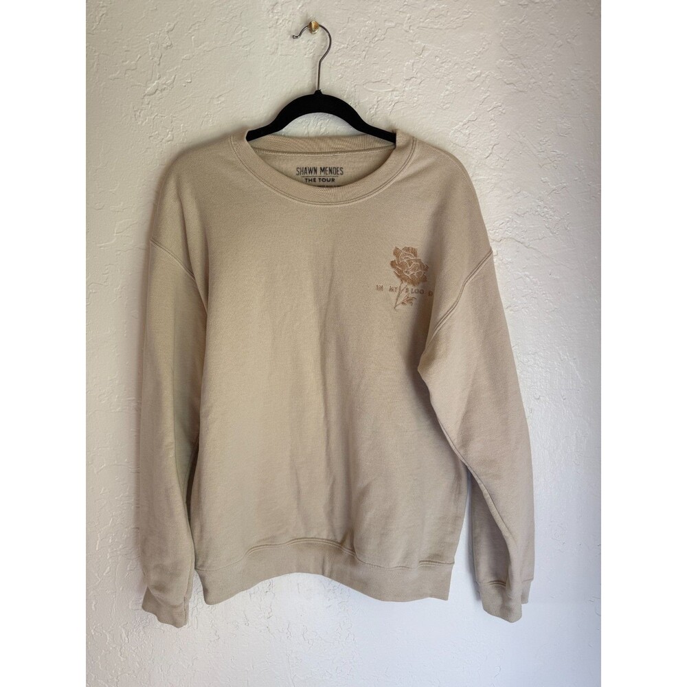 Shawn Mendes The Tour In My Blood Rose Embroidered Crewneck Sweatshirt M Beige
